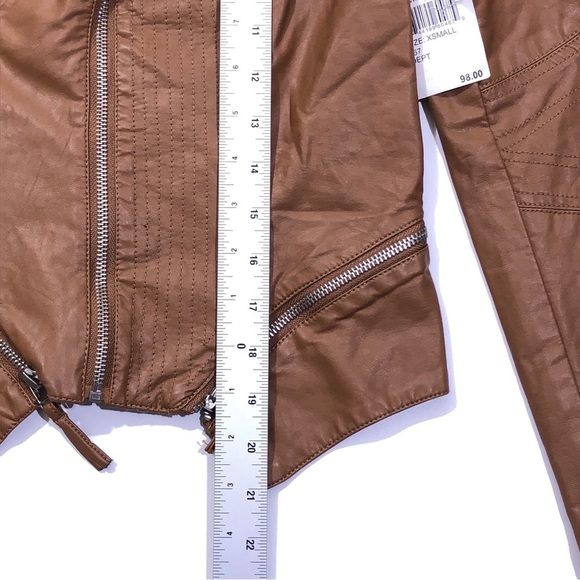 BLANKNYC Brown Cropped Vegan Leather Moto Zippered Biker Jacket Women’s XS - Picture 7 of 10